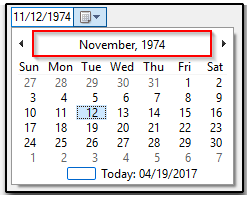 month and year selector